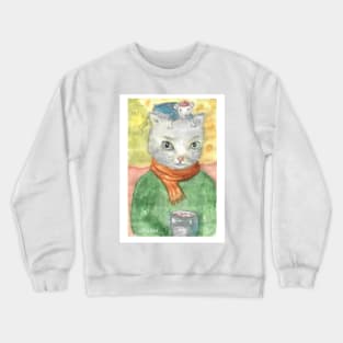 Cat and mouse watercolor Crewneck Sweatshirt